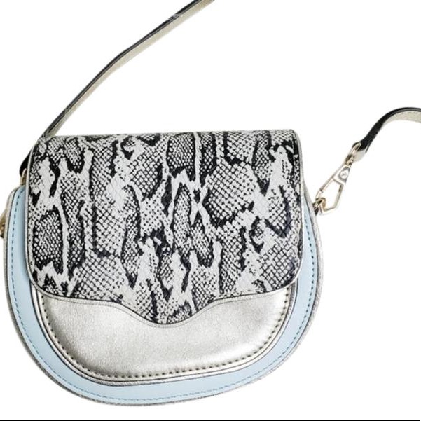 Rebecca Minkoff Mini Sydney Phyton Print Blue Silver Leather Cross Body Bag
